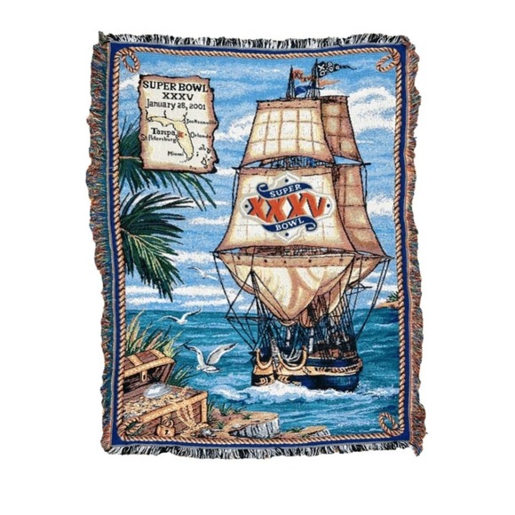 Super Bowl XXXV 35 Ravens Giants Tapestry Throw Blanket 42" x 56" NW Company Vtg - Picture 1 of 6